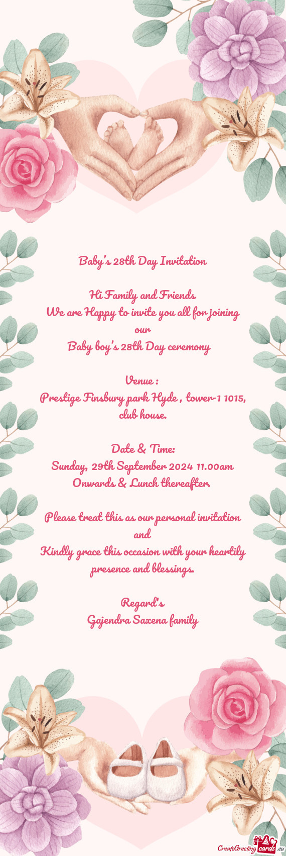 Baby’s 28th Day Invitation