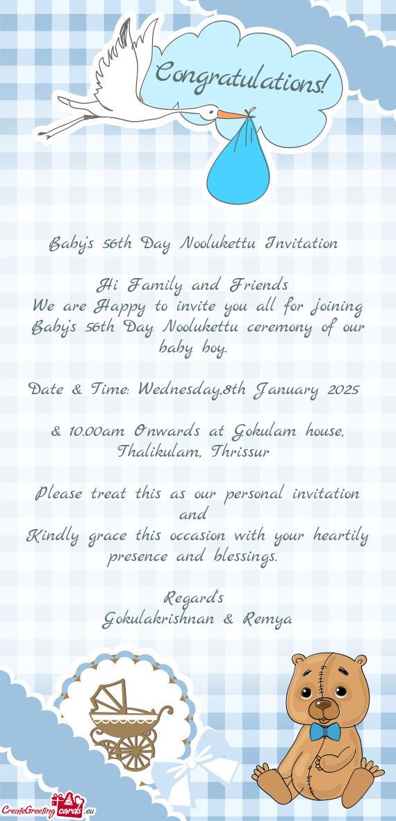 Baby’s 56th Day Noolukettu Invitation 