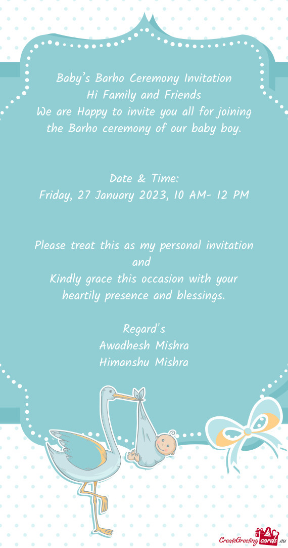 Baby’s Barho Ceremony Invitation