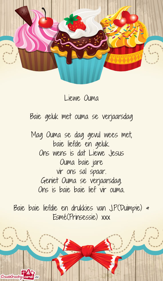 Baie baie liefdie en drukkies van J.P(Duimpie) & Esmé(Prinsessie) xxx