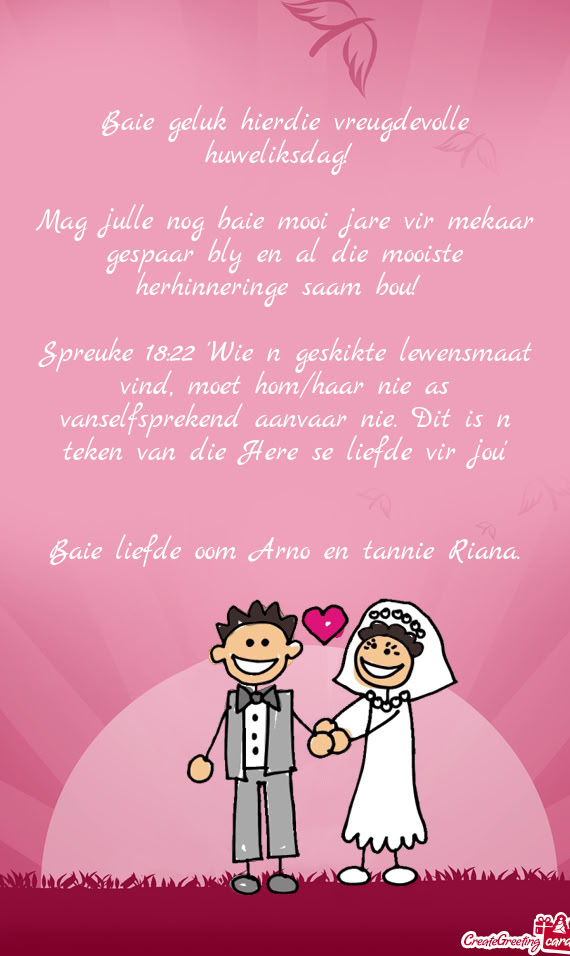 Baie geluk hierdie vreugdevolle huweliksdag