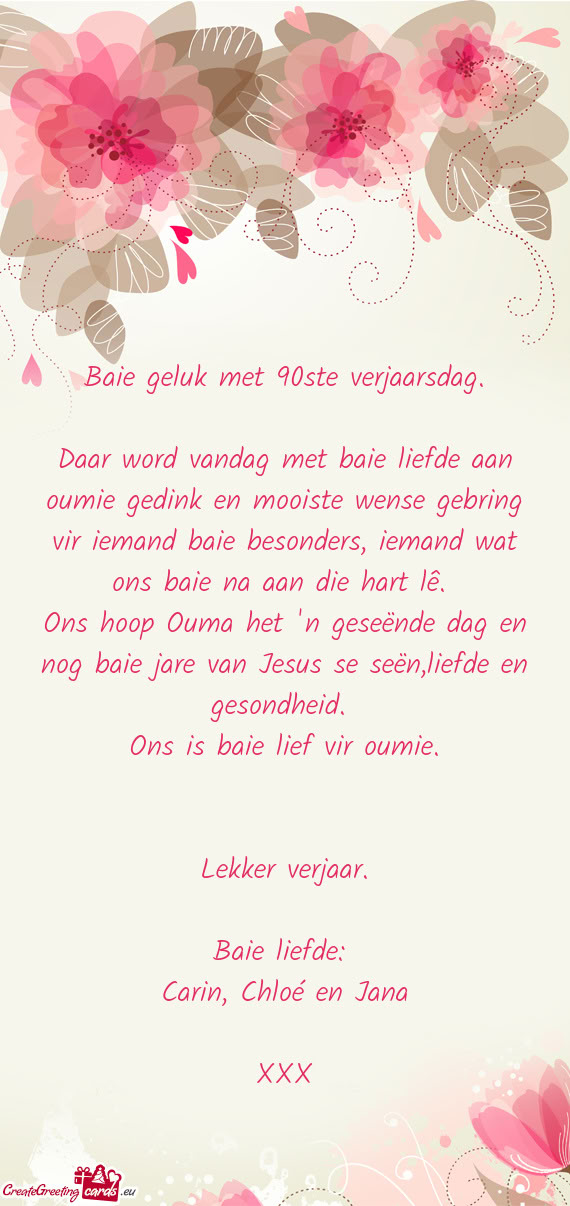 Baie geluk met 90ste verjaarsdag