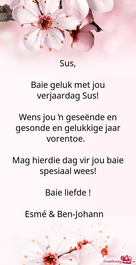 Baie geluk met jou verjaardag Sus