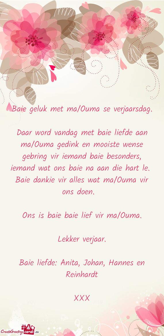 Baie geluk met ma/Ouma se verjaarsdag