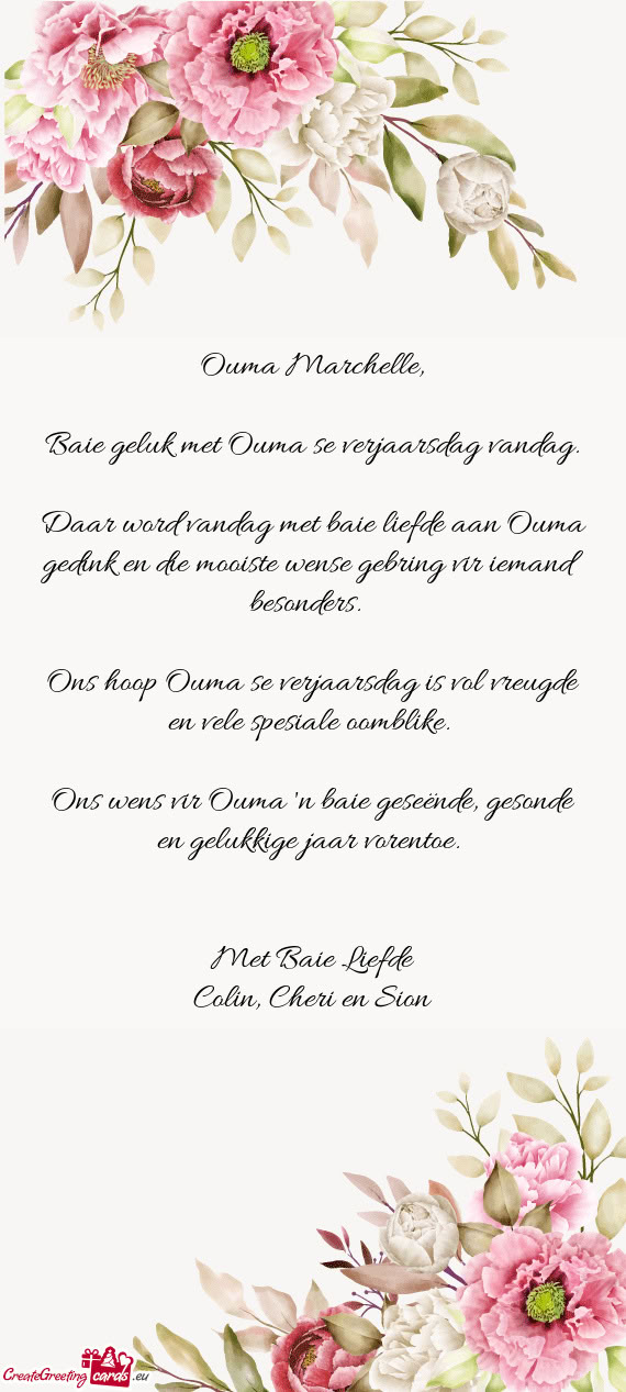 Baie geluk met Ouma se verjaarsdag vandag