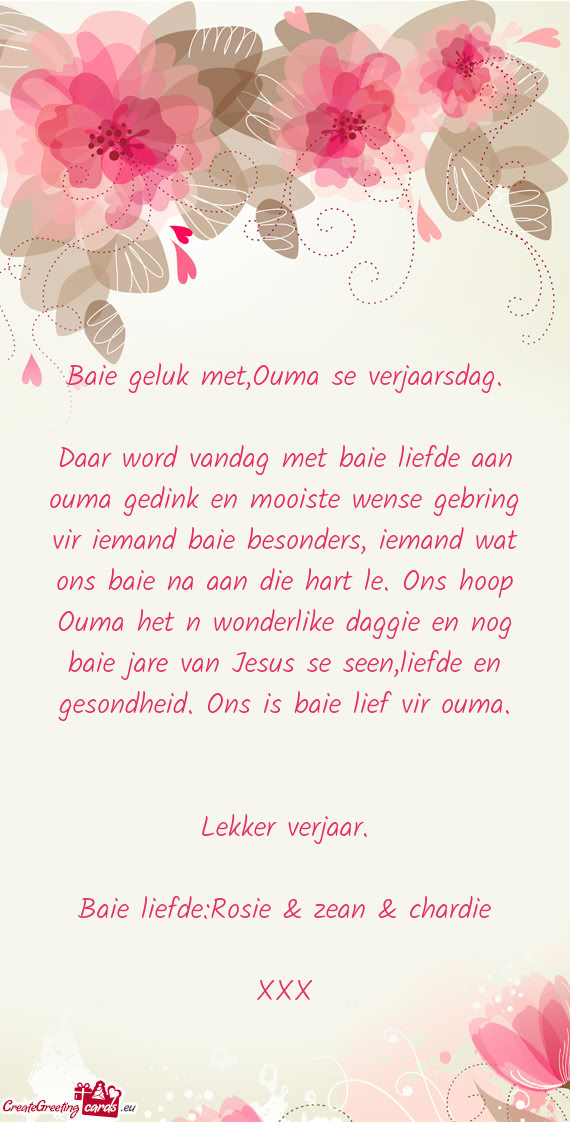 Baie geluk met,Ouma se verjaarsdag