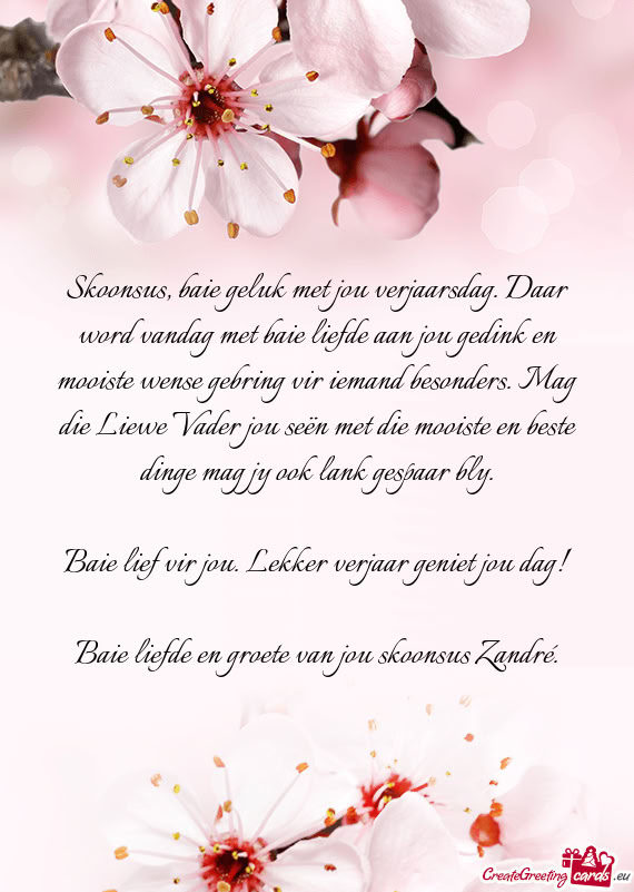 Baie liefde en groete van jou skoonsus Zandré