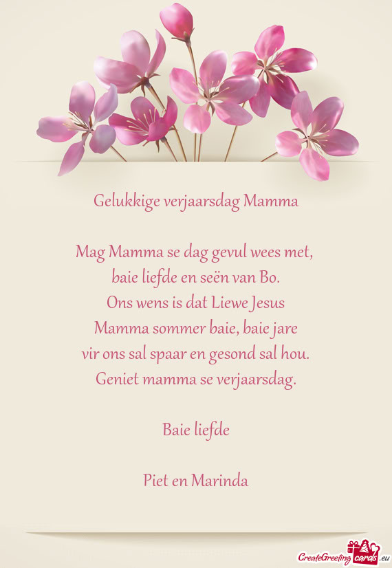 Baie liefde en seën van Bo