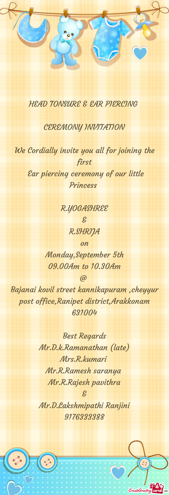 Bajanai kovil street kannikapuram ,cheyyur post office,Ranipet district,Arakkonam