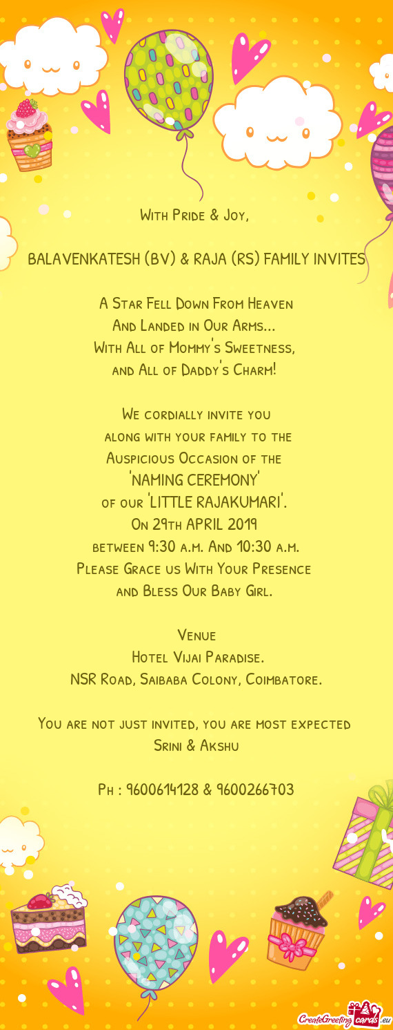 BALAVENKATESH (BV) & RAJA (RS) FAMILY INVITES