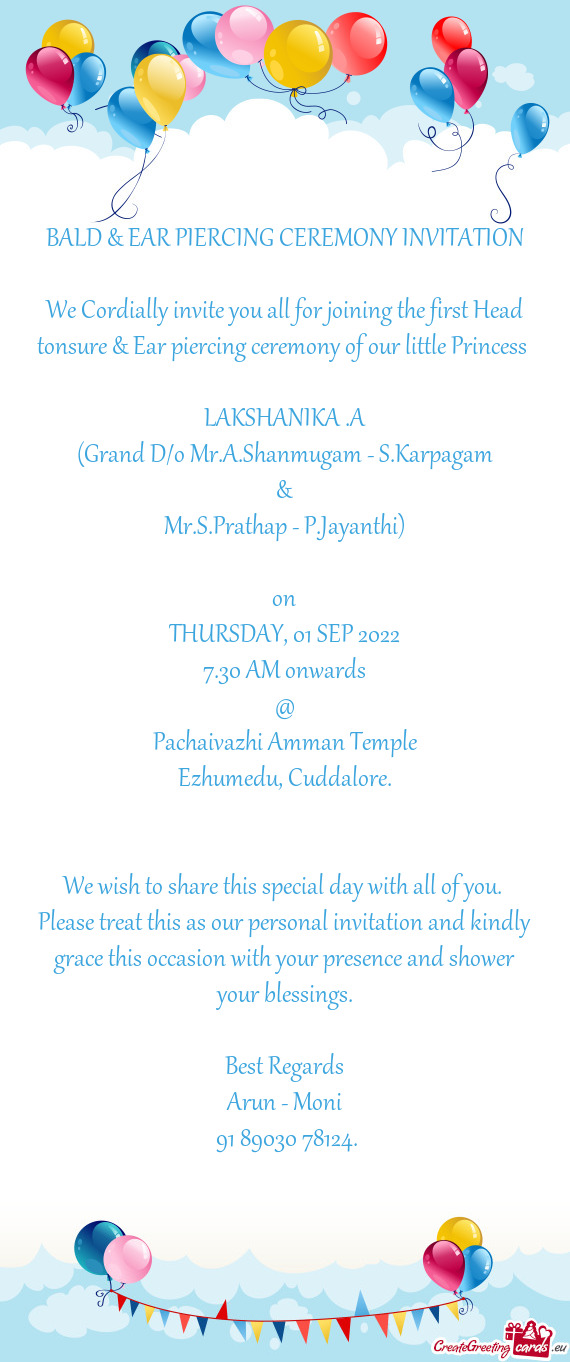 BALD & EAR PIERCING CEREMONY INVITATION