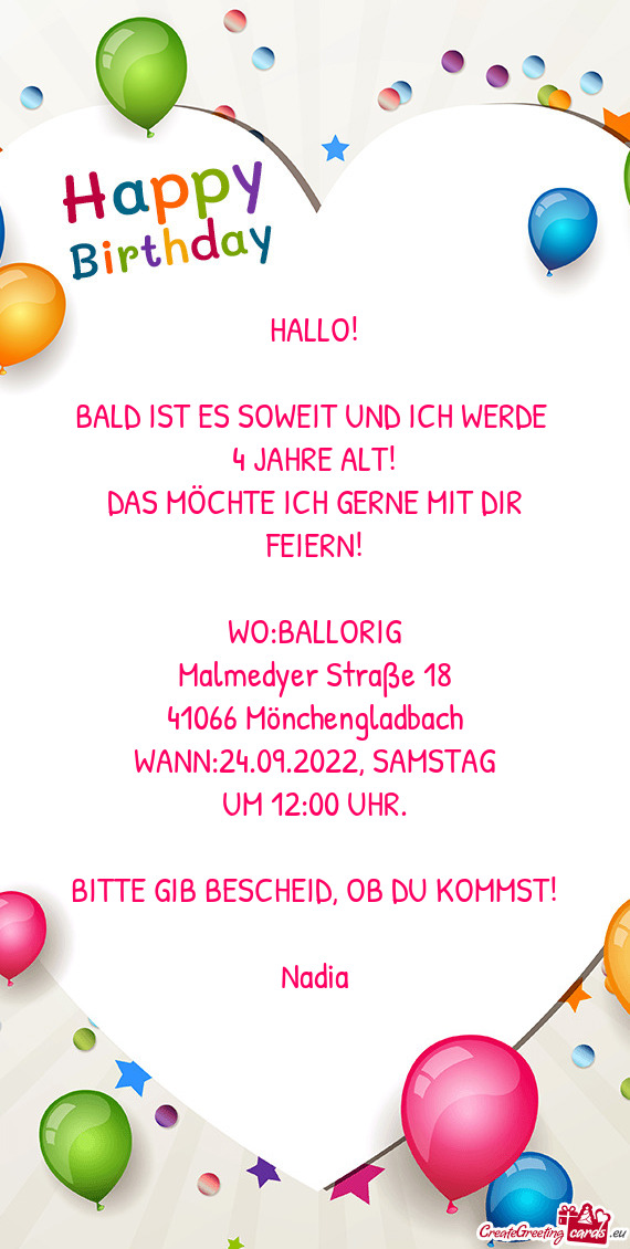 BALD IST ES SOWEIT UND ICH WERDE