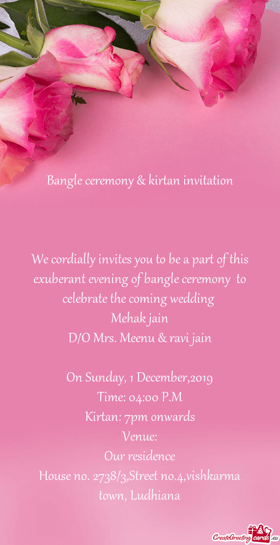 Bangle ceremony & kirtan invitation