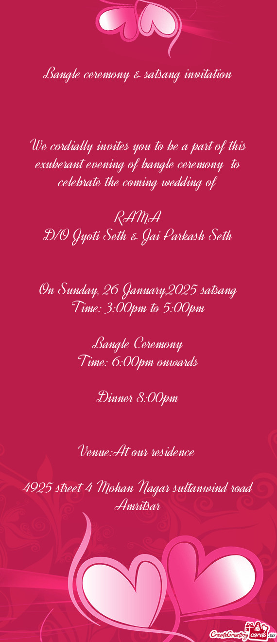 Bangle ceremony & satsang invitation