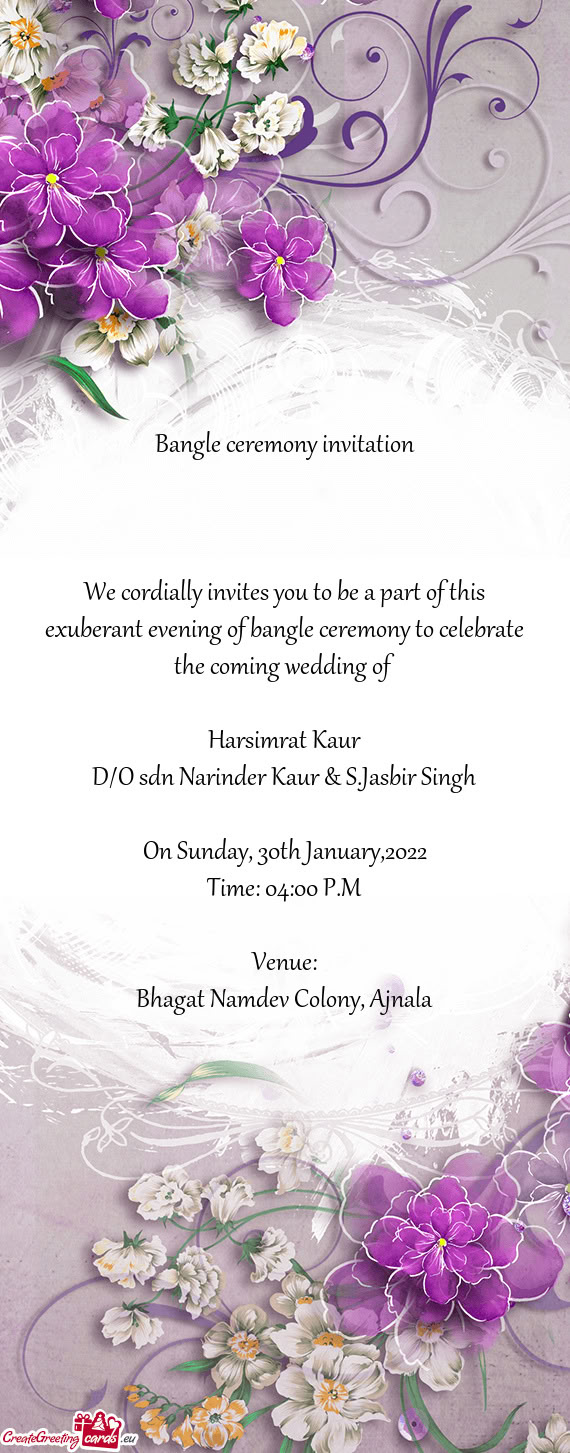 Bangle ceremony to celebrate the coming wedding of  Harsimrat Kaur D/O sdn Narinder Kaur & S