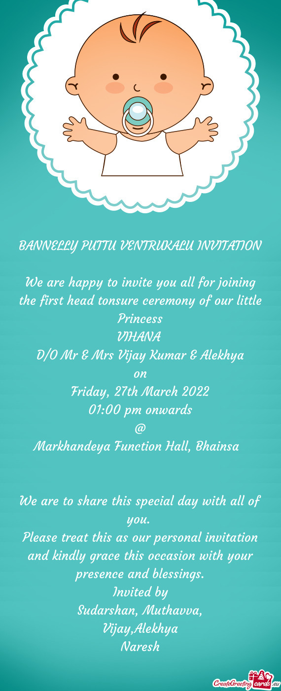 BANNELLY PUTTU VENTRUKALU INVITATION