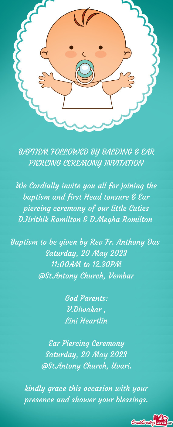 BAPTISM FOLLOWED BY BALDING & EAR PIERCING CEREMONY INVITATION