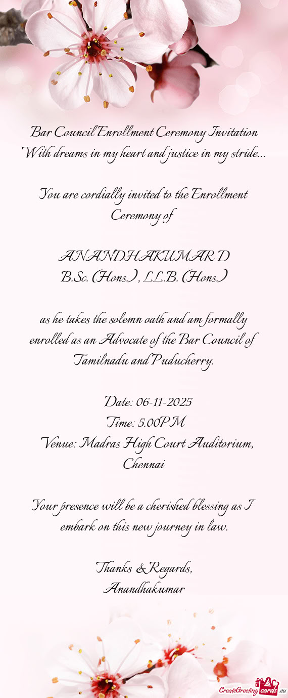 Bar Council Enrollment Ceremony Invitation