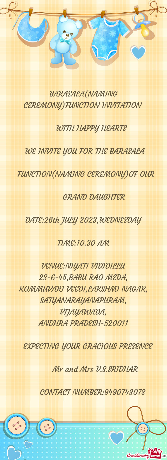 BARASALA(NAMING CEREMONY)FUNCTION INVITATION