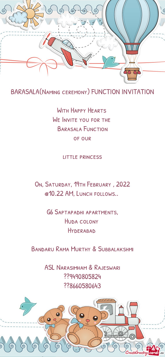 BARASALA(Naming ceremony) FUNCTION INVITATION