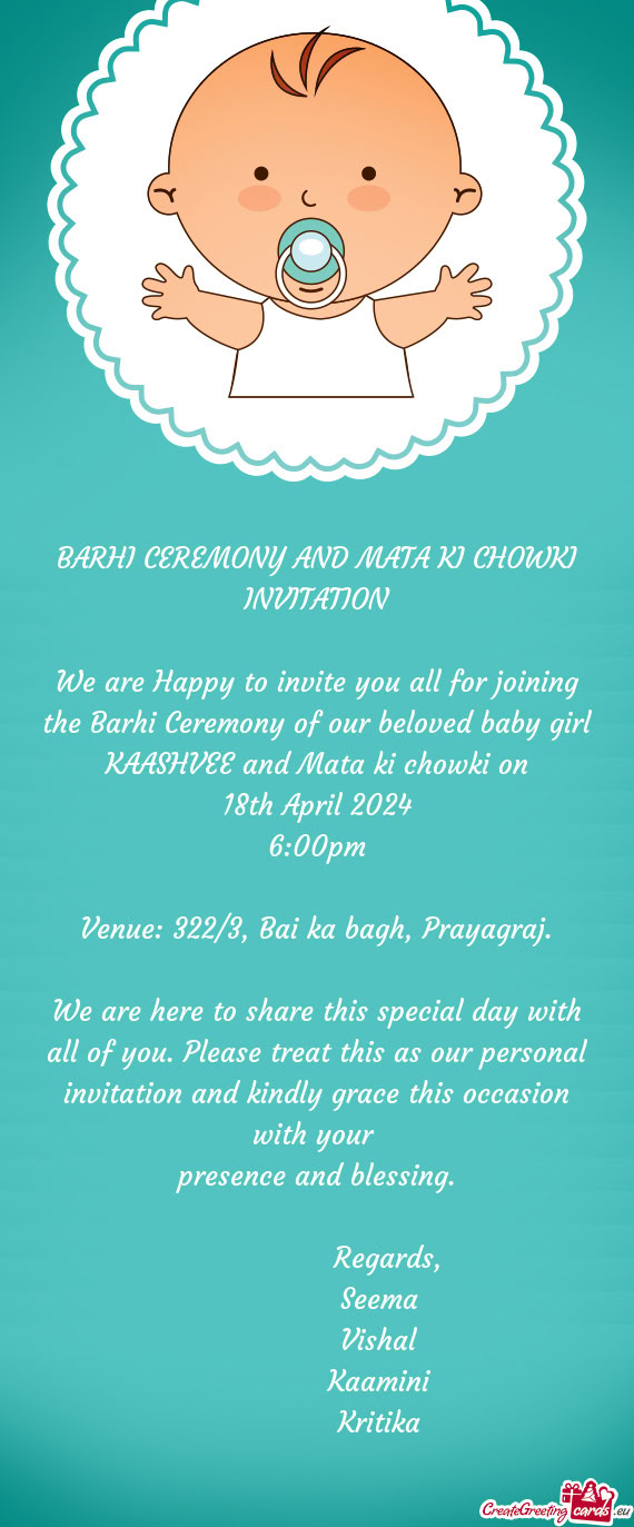 BARHI CEREMONY AND MATA KI CHOWKI INVITATION