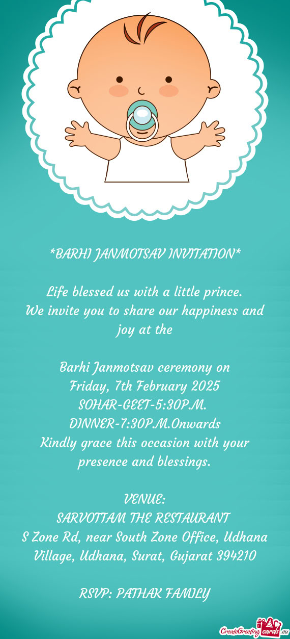 BARHI JANMOTSAV INVITATION