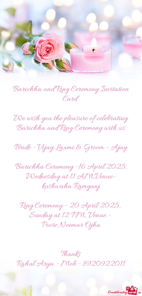 Barichha and Ring Ceremony Invitation Card