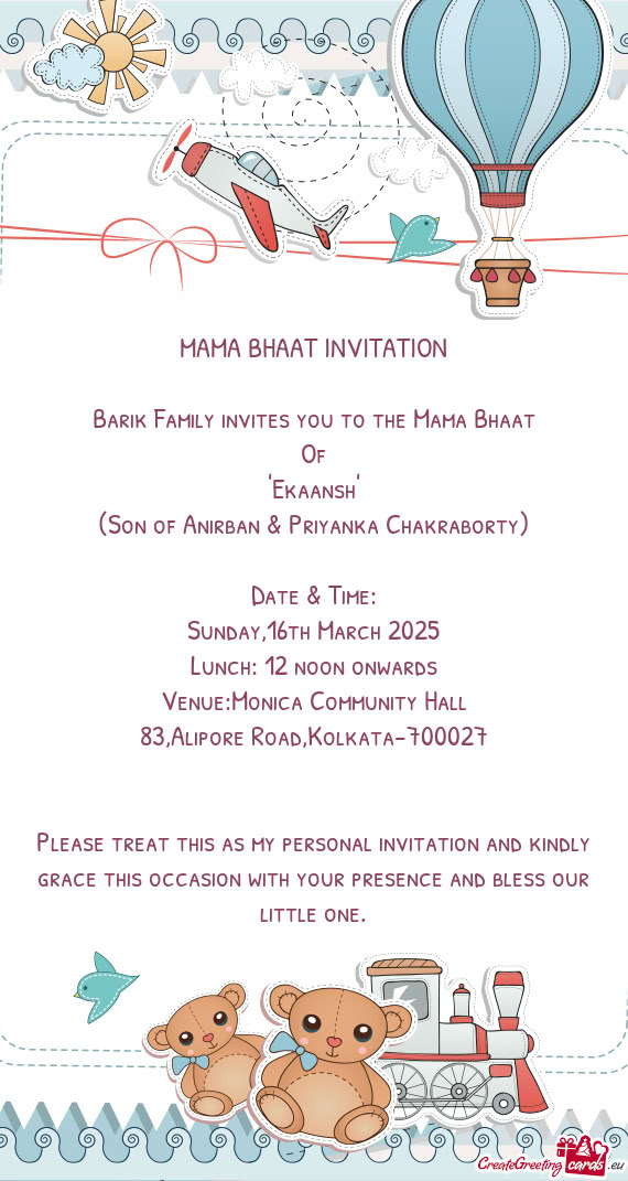 Barik Family invites you to the Mama Bhaat
