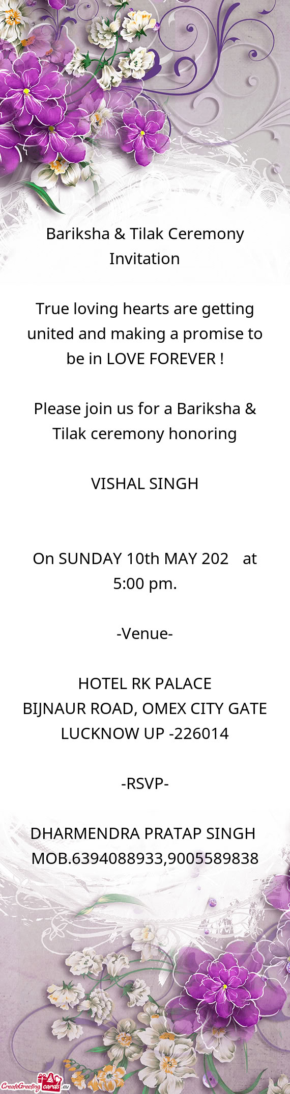 Bariksha & Tilak Ceremony Invitation