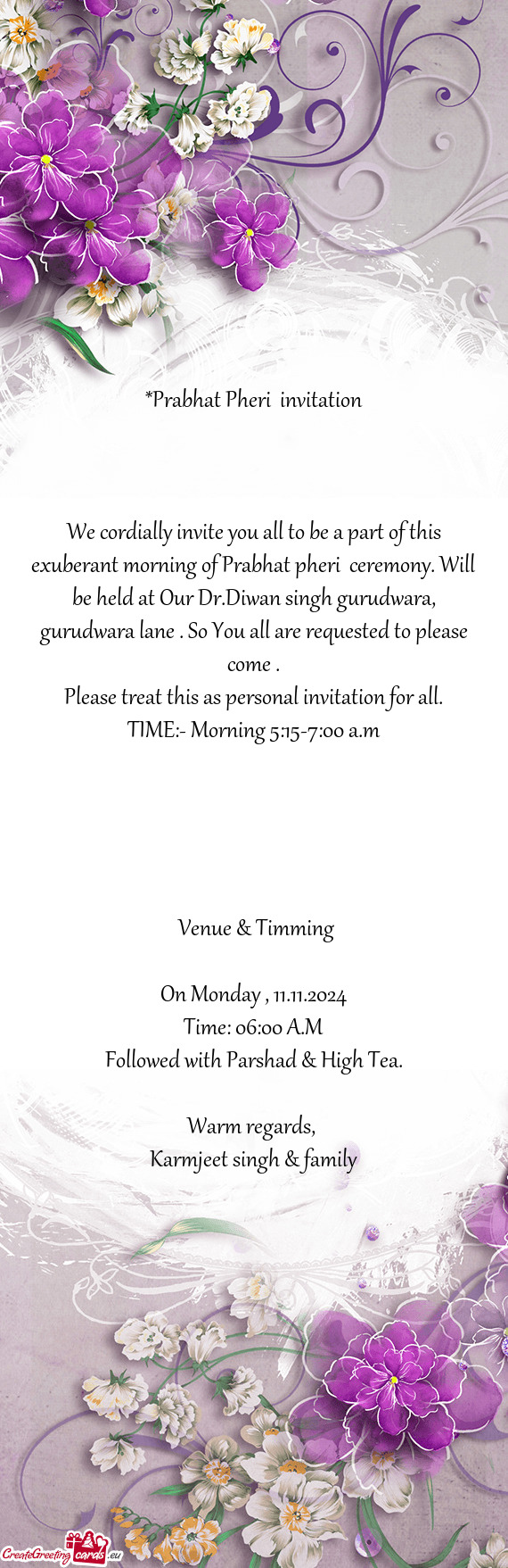 Be held at Our Dr.Diwan singh gurudwara, gurudwara lane . So You all are requested to please come