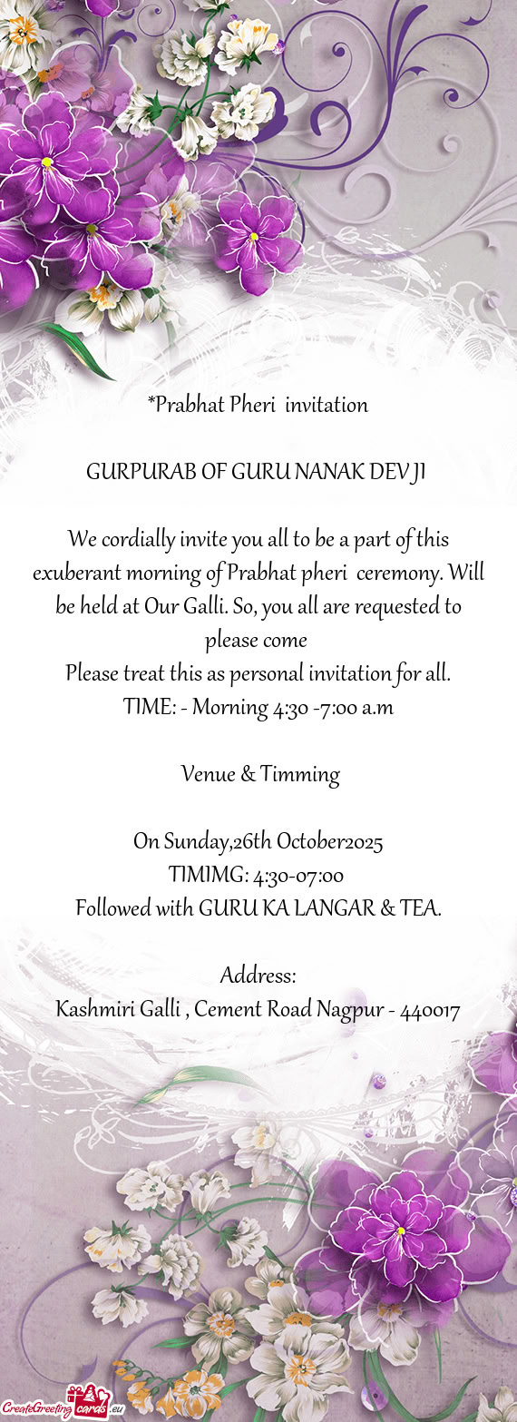 Be held at Our Galli. So, you all are requested to please come