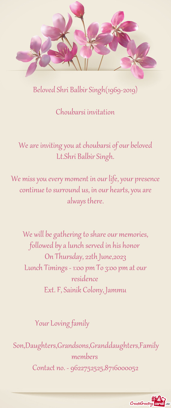 Beloved Shri Balbir Singh(1969-2019)