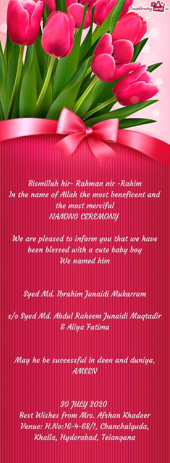 Best Wishes from Mrs. Afshan Khadeer