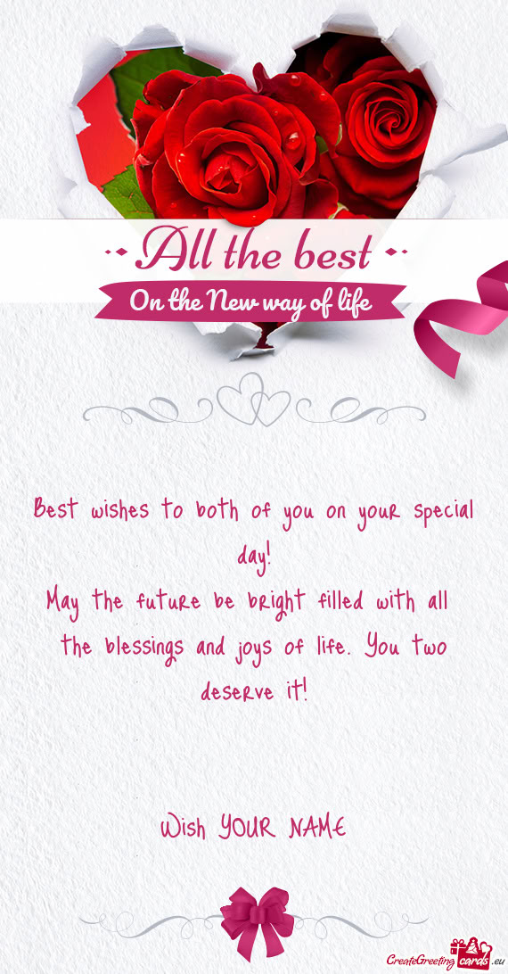 Best wishes to both of you on your special day! May the future be bright filled with all the bles