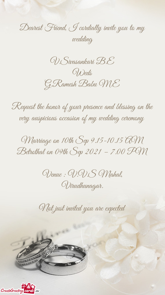 Betrothal on 09th Sep 2021 – 7.00 PM