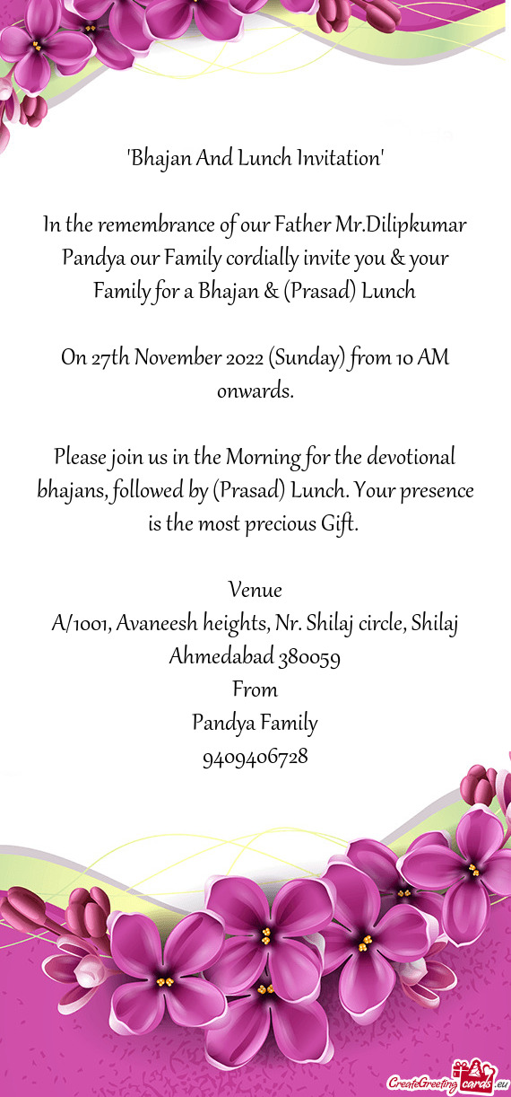 "Bhajan And Lunch Invitation"