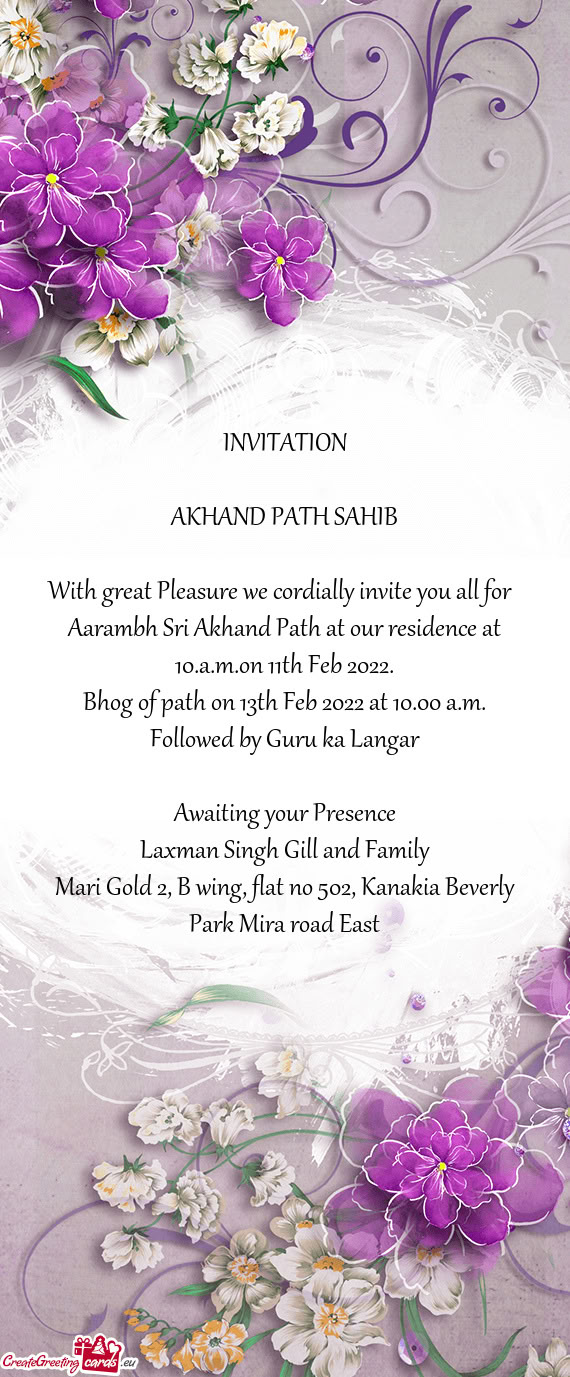 Bhog of path on 13th Feb 2022 at 10.00 a.m