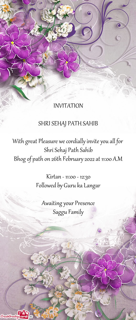 Bhog of path on 26th February 2022 at 11:00 A.M