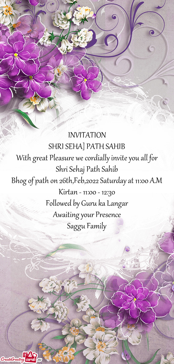 Bhog of path on 26th,Feb,2022 Saturday at 11:00 A.M