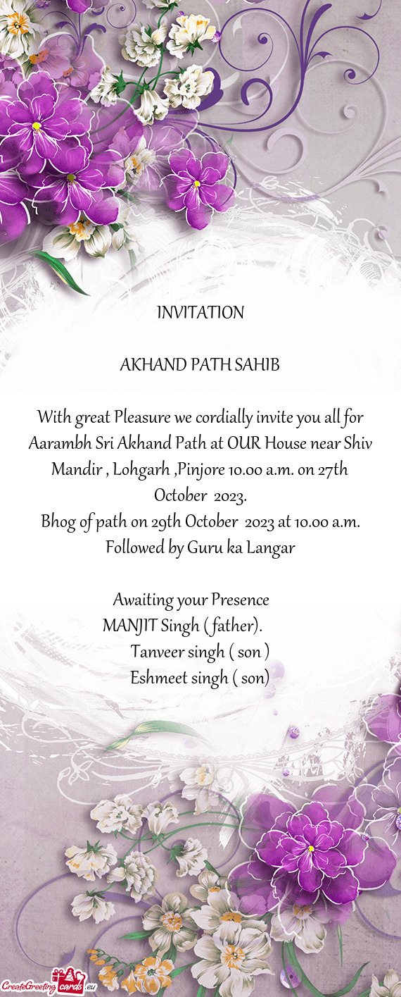 Bhog of path on 29th October 2023 at 10.00 a.m