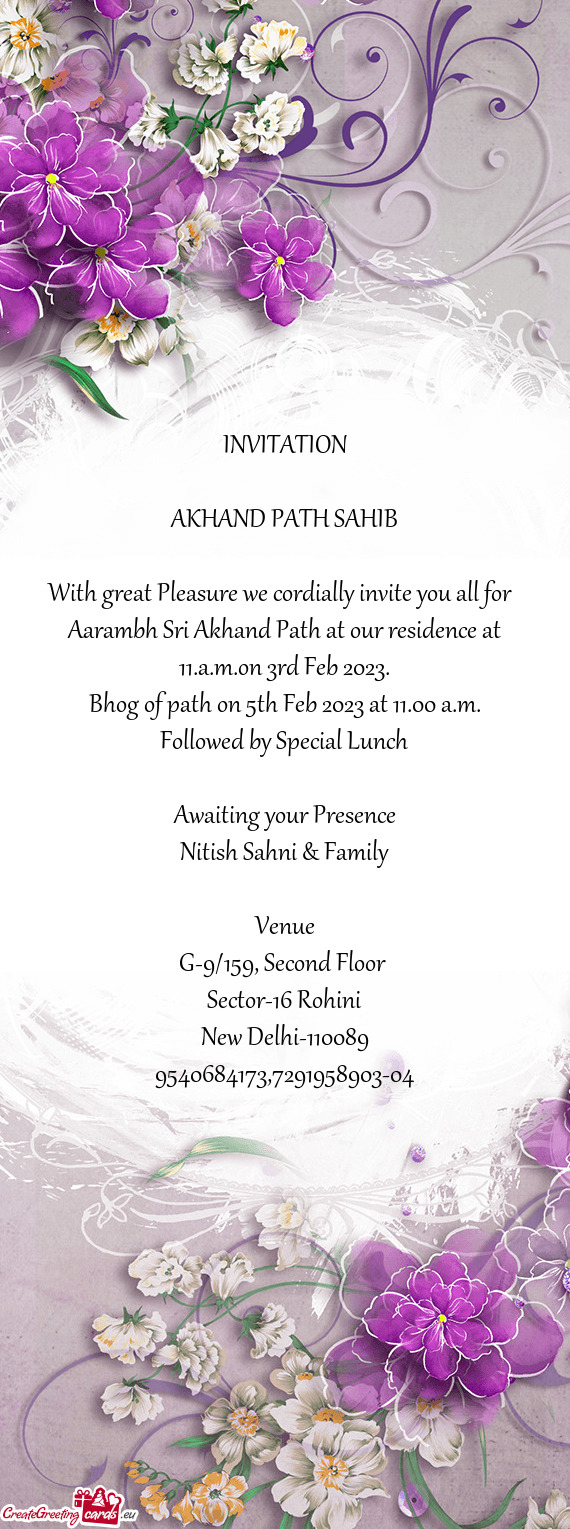 Bhog of path on 5th Feb 2023 at 11.00 a.m