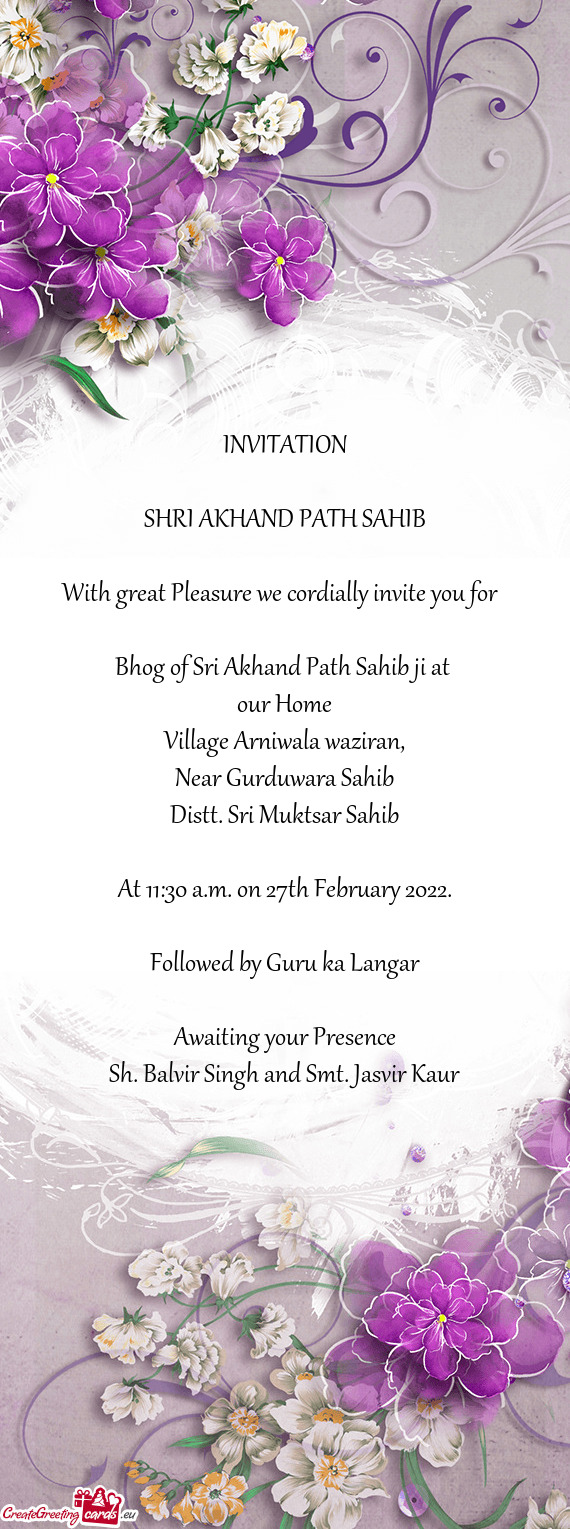 Bhog of Sri Akhand Path Sahib ji at