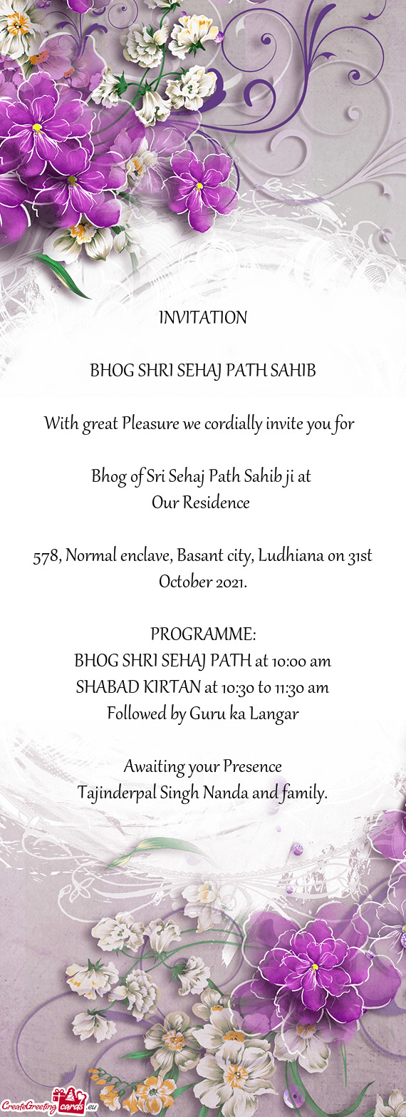 BHOG SHRI SEHAJ PATH SAHIB