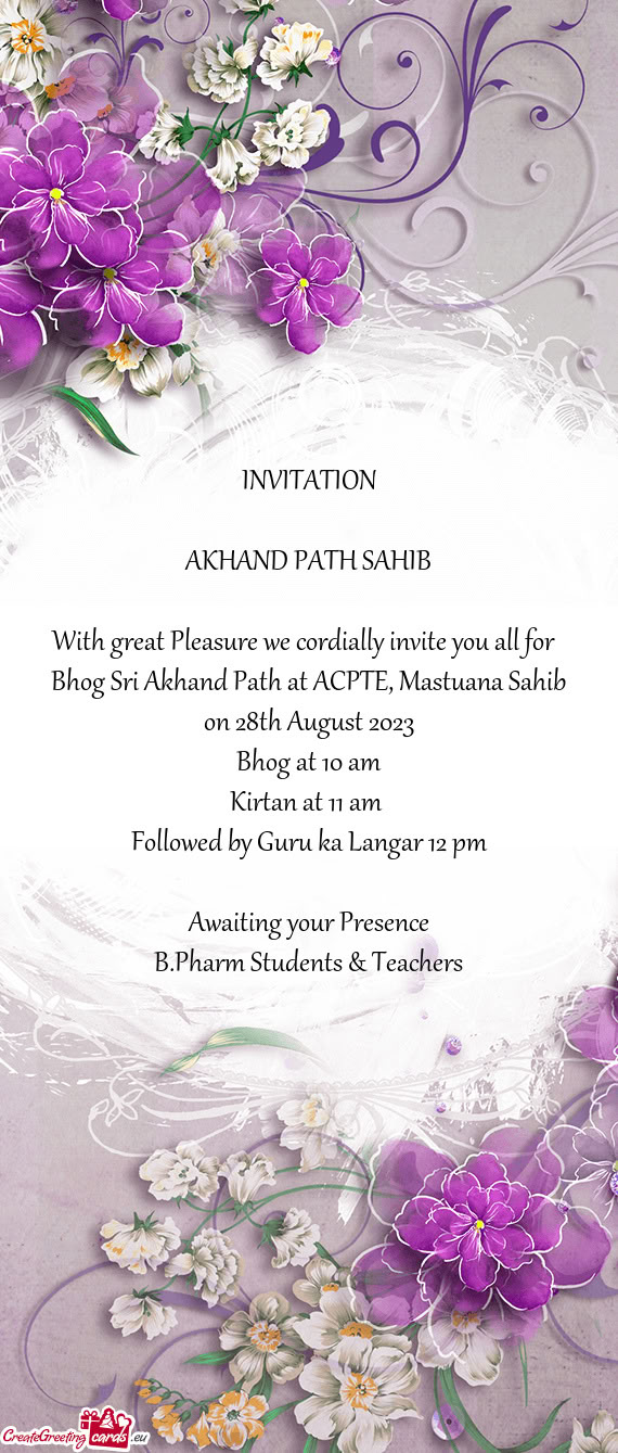 Bhog Sri Akhand Path at ACPTE, Mastuana Sahib on 28th August 2023