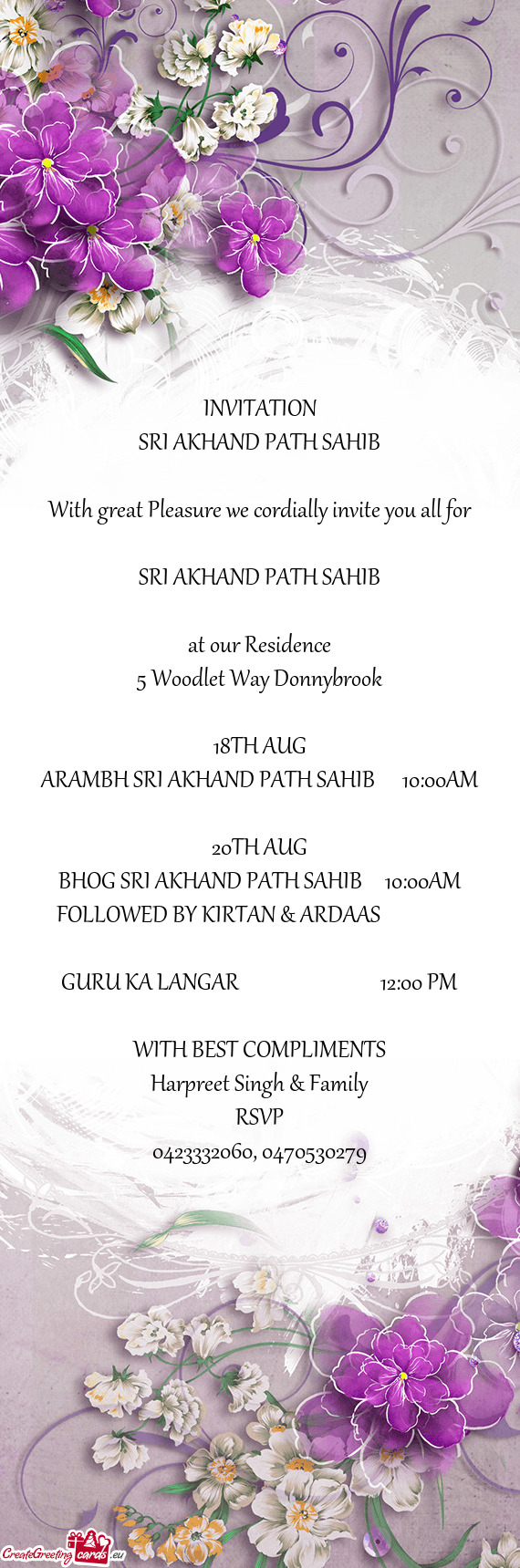 BHOG SRI AKHAND PATH SAHIB  10:00AM