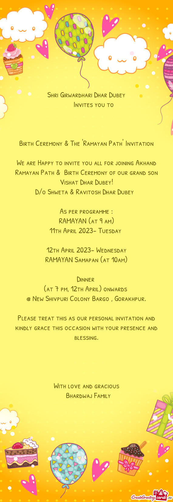 Birth Ceremony & The "Ramayan Path" Invitation