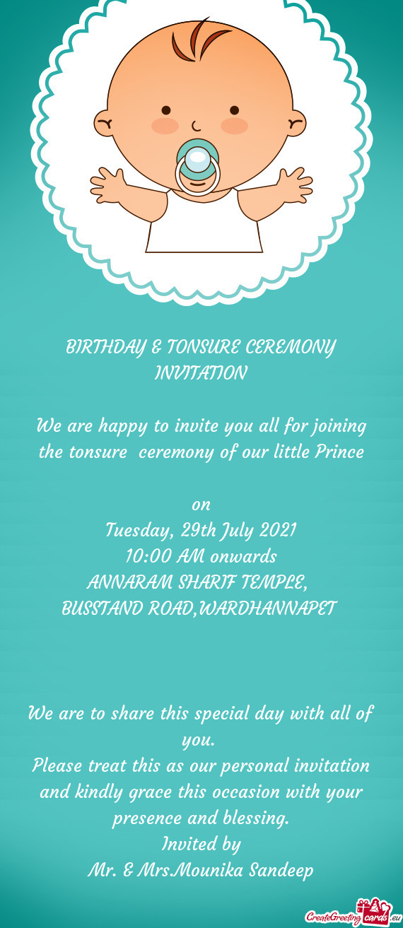 BIRTHDAY & TONSURE CEREMONY INVITATION