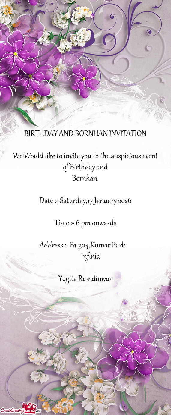 BIRTHDAY AND BORNHAN INVITATION