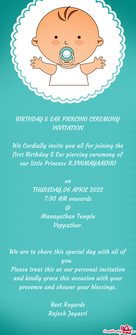 BIRTHDAY & EAR PIERCING CEREMONY INVITATION