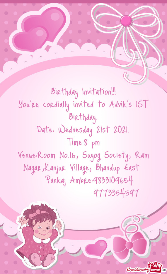 Birthday Invitation!!!  You re cordially invited to Advik